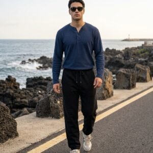 Henley-Joggers-Set-Navy-Blue & Black
